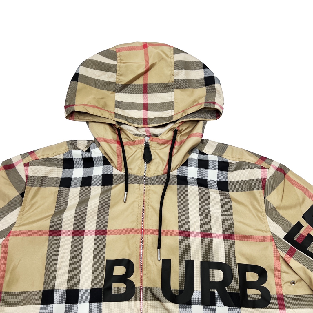 Burberry/巴宝莉 22FW 格纹厚胶字母拉链连帽夹克外套