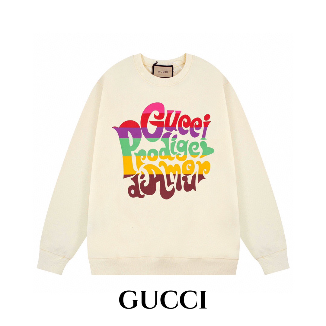 250 GUCCI/古驰 经典款彩色字母印花Logo圆领卫衣