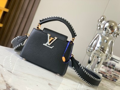 Wholesale Louis Vuitton LV Capucines Bags Handbags Black Weave Gold Hardware Taurillon M21120