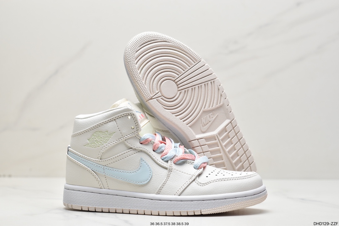 90 耐克Nike Air Jordan 1 Retro Mid OG ”White/Green/Pink”AJ1代555112-035