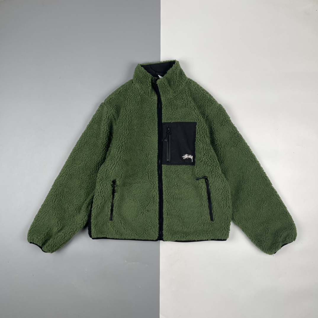 STUSSY/斯图西 22FW 黑8双面穿羊羔摇粒绒外套