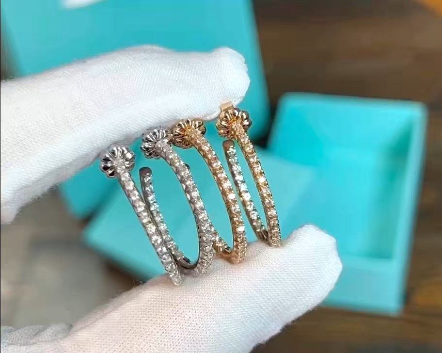 Tiffany & Co. 新款 镶钻耳圈 银色/玫瑰金