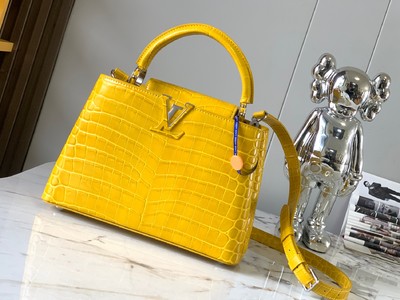 Shop the Best High Authentic Quality Replica Louis Vuitton LV Capucines Bags Handbags Luxury Fashion Replica Designers Yellow Silver Hardware Crocodile Leather Sheepskin N92173