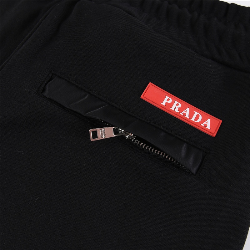 280 PRADA/普拉达 22Fw 三角标红色饰条加绒长裤