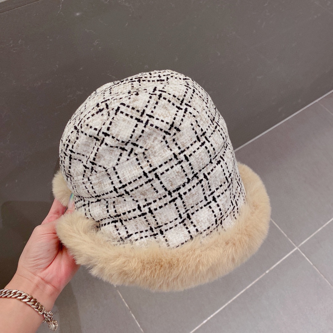 Chanel Hats Bucket Hat Black White Lattice Fall/Winter Collection