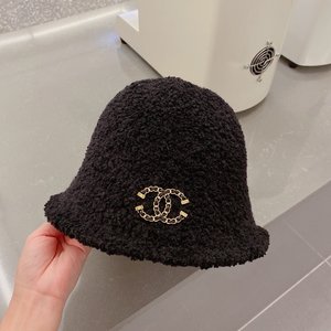 Chanel Hats Bucket Hat Straw Hat Black Lambswool Fall/Winter Collection