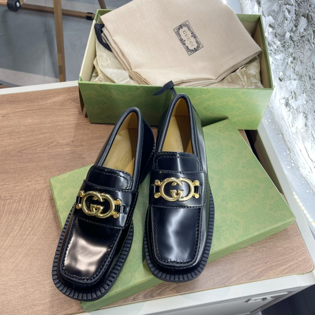 GUCCI 乐福鞋 黑色 牛皮 马衔扣