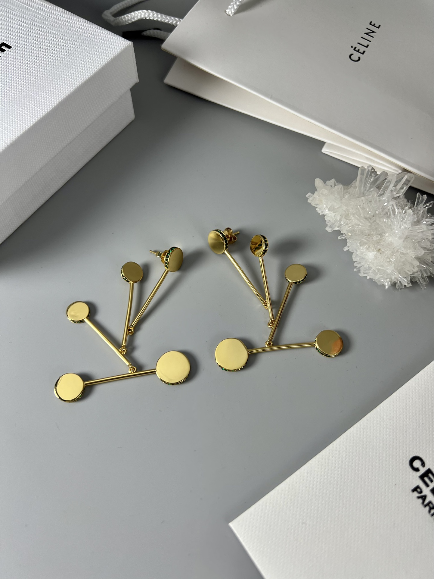 Celine Multi Disc Branch Drop Earrings earrings Polished gold-tone metal no additional gemstones Approximately 7cm drop length