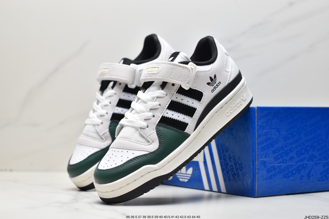 190 Adidas Originals Forum 84 Low 罗马系列魔术贴低帮复古系带百搭休闲运动板鞋“浅灰白黑深绿”GY8203