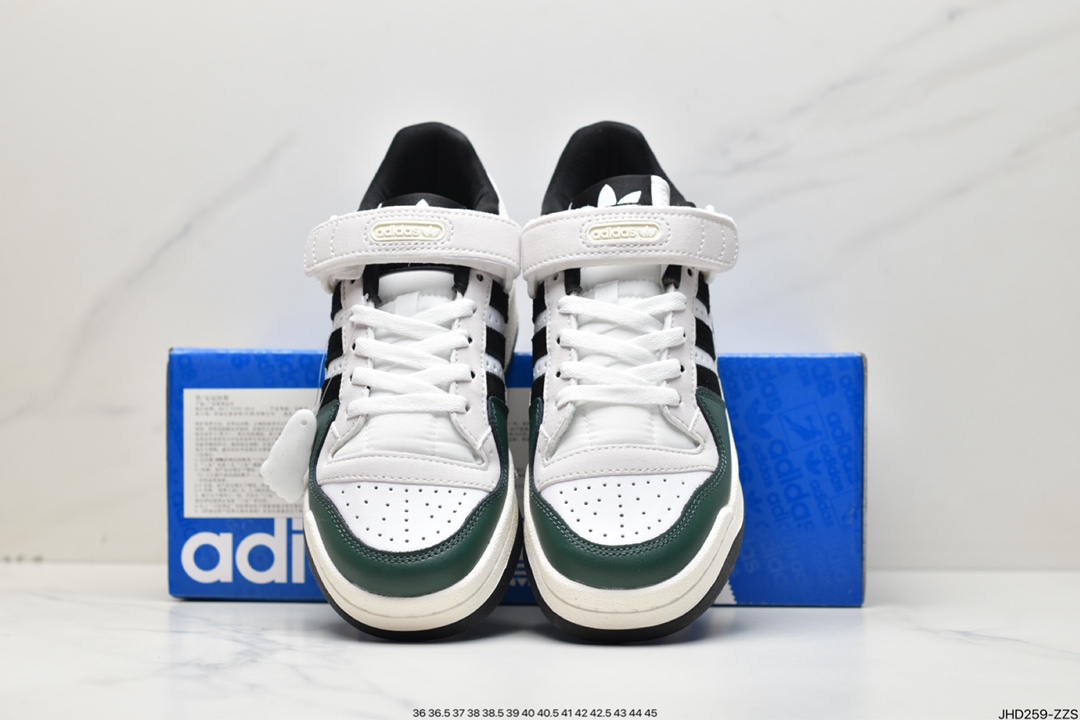 190 Adidas Originals Forum 84 Low 罗马系列魔术贴低帮复古系带百搭休闲运动板鞋“浅灰白黑深绿”GY8203