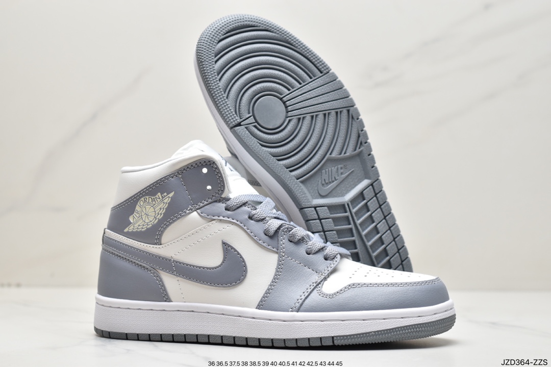 140 耐克Nike Wmns Air Jordan 1 Mid”Grey Sail”AJ1乔丹一代中帮经典复古文化休闲运动篮球鞋BQ6472-115