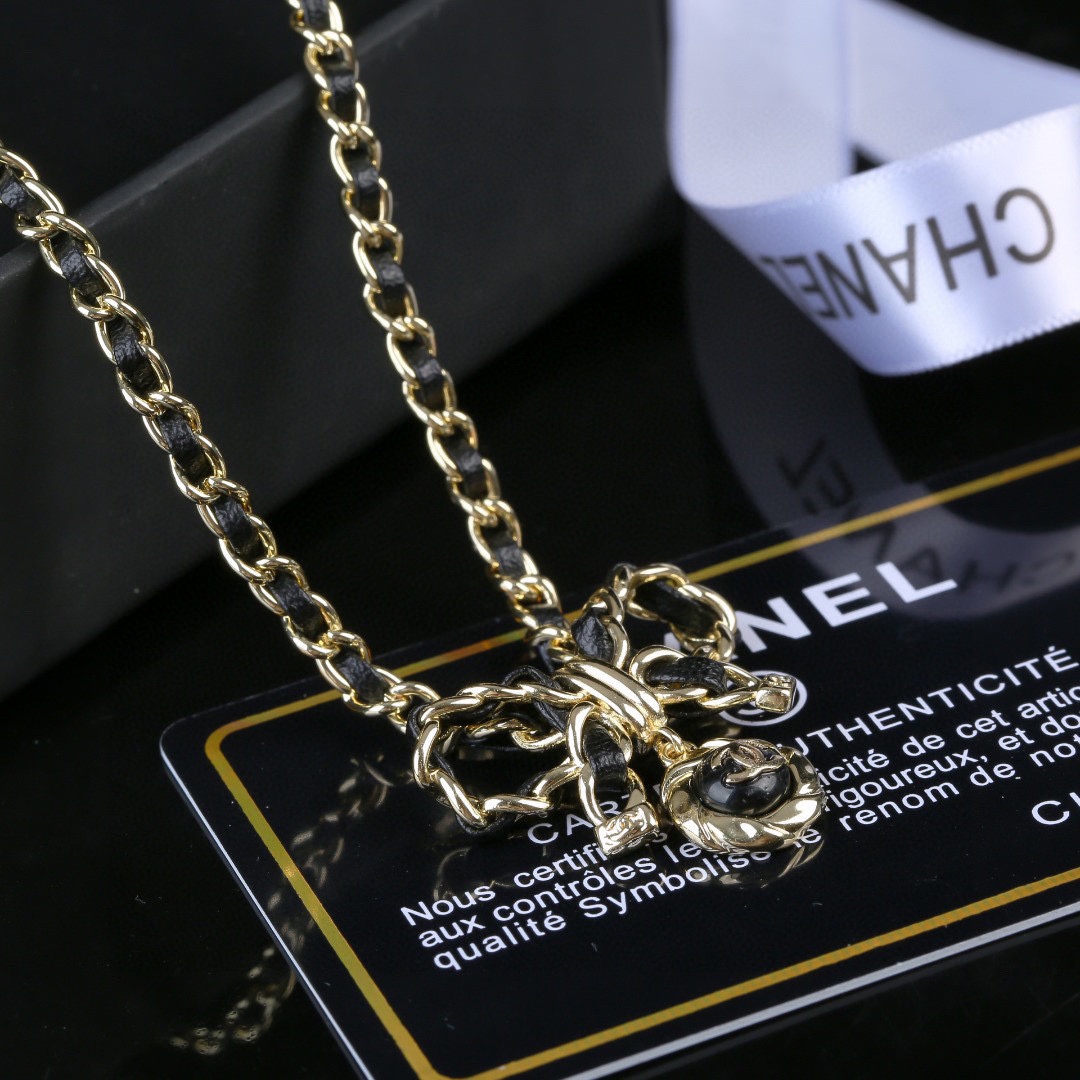  小香 Chanel 新款蝴蝶结项链 小羊皮 专柜同步上新 双C精工打造原版一致黄铜材质