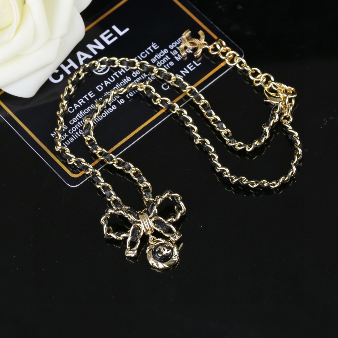  小香 Chanel 新款蝴蝶结项链 小羊皮 专柜同步上新 双C精工打造原版一致黄铜材质