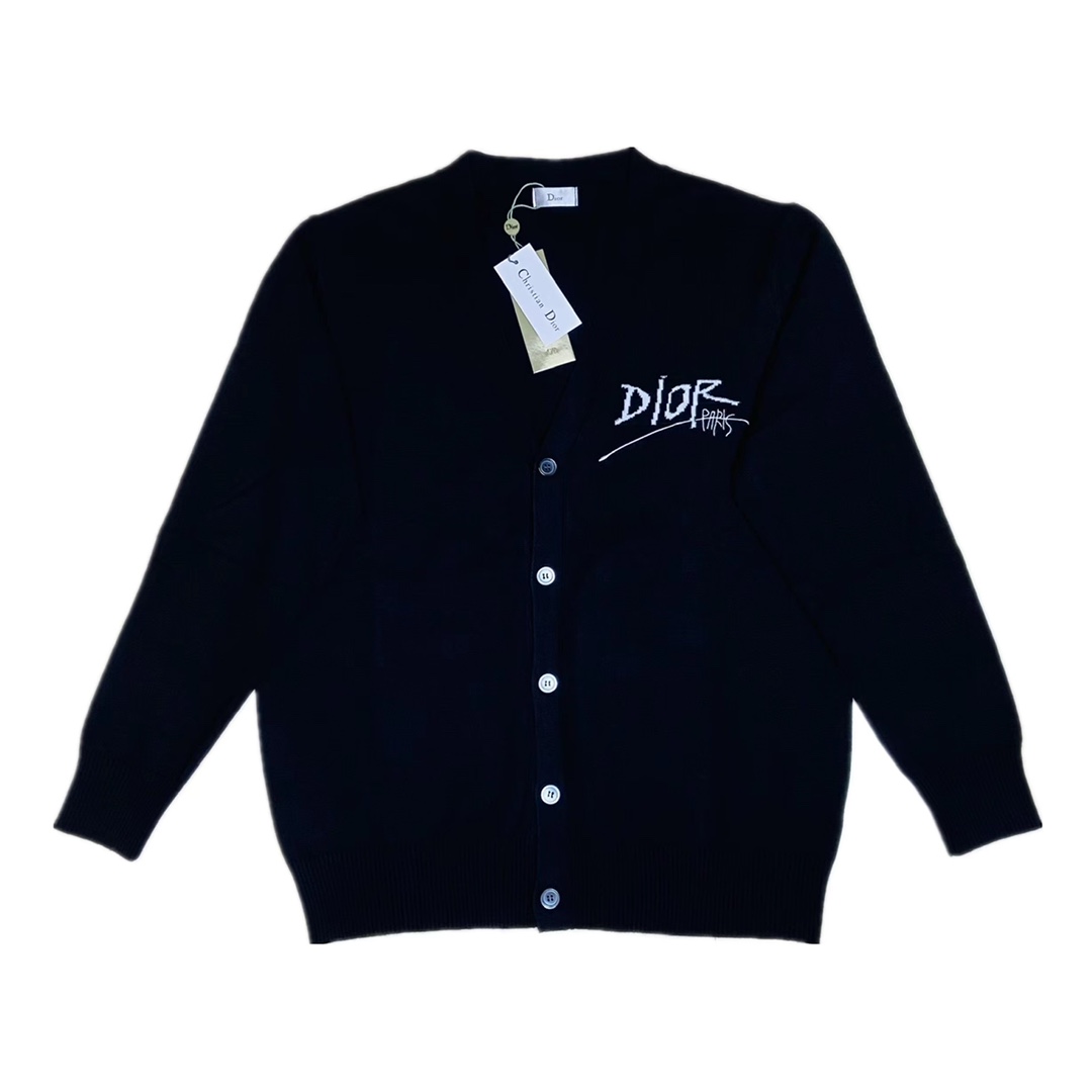 高版本 Dior x stussy迪奥限定联名款签名刺绣logo字母针织开衫