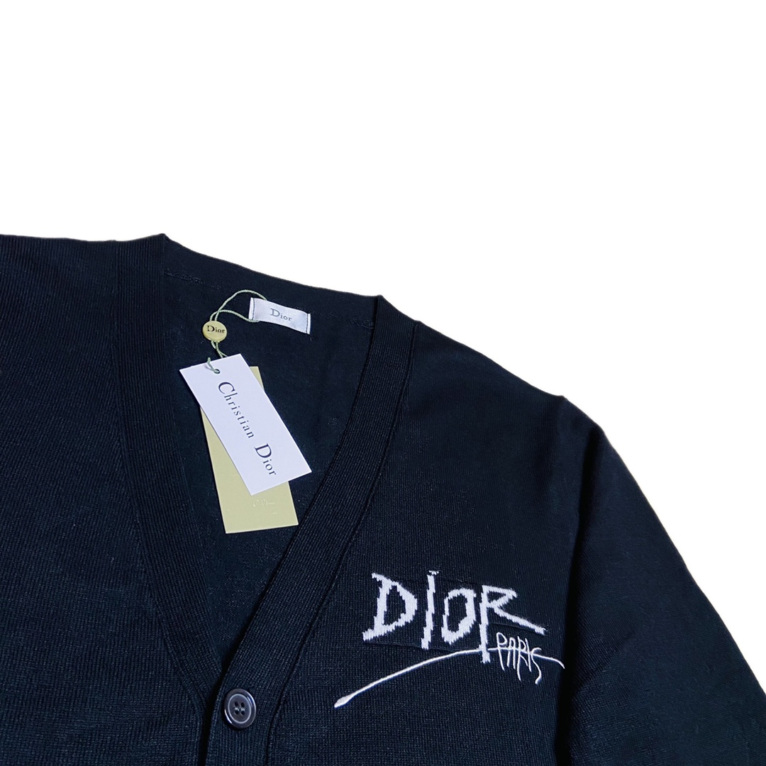 高版本 Dior x stussy迪奥限定联名款签名刺绣logo字母针织开衫