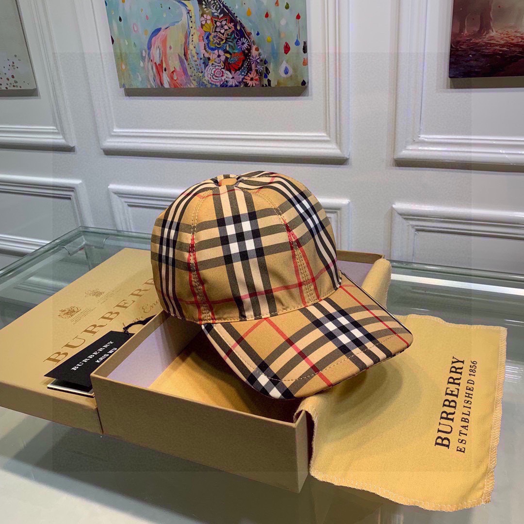 Burberry Hats Baseball Cap Lattice Unisex Cotton Cowhide Nylon