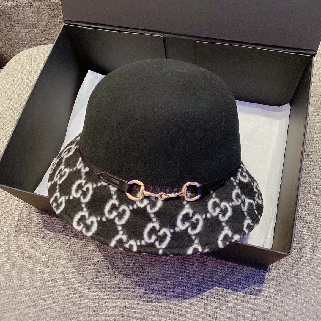 Gucci Hats Bucket Hat Straw Hat Black Khaki Wool Fall/Winter Collection