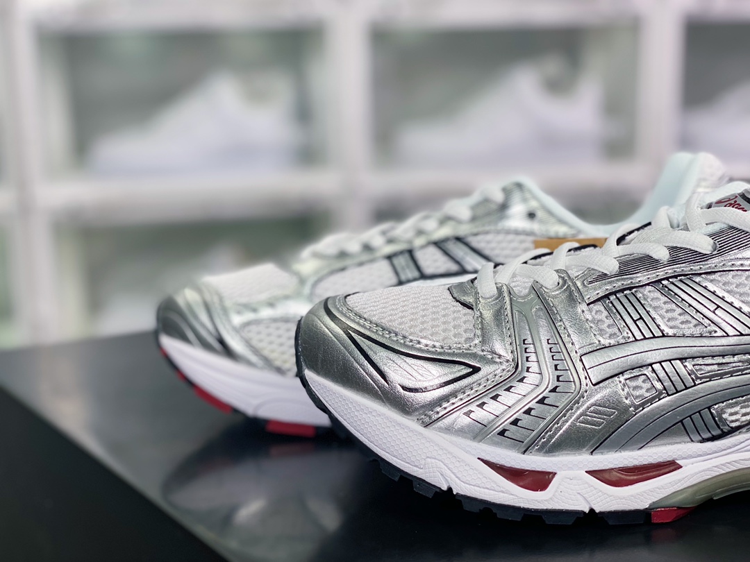 ASICS GEL - KAYANO 14 Series Lightweight Cushioning Casual Sports Running Shoes ”Silver White Black Wine Red” 1201A019-104