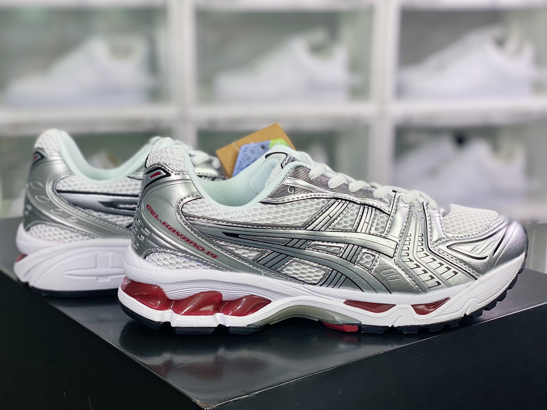 ASICS GEL - KAYANO 14 Series Lightweight Cushioning Casual Sports Running Shoes ”Silver White Black Wine Red” 1201A019-104