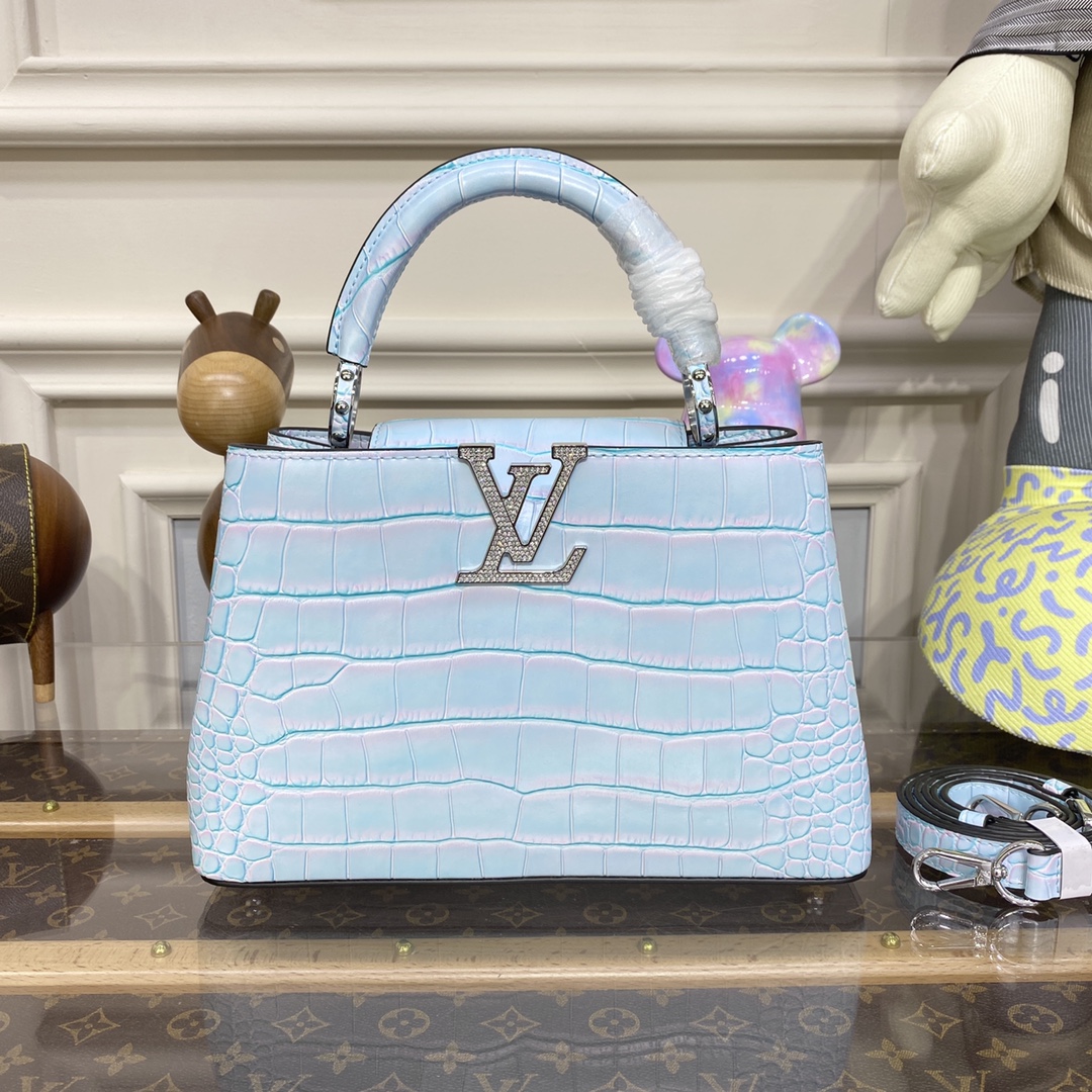 Louis Vuitton LV Capucines Bags Handbags Blue Rose Crocodile Leather Goat Skin Sheepskin N93163