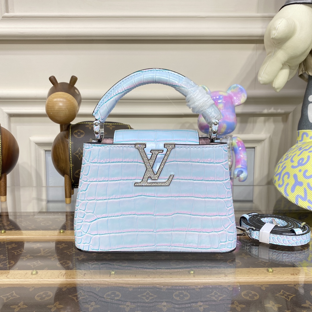 Louis Vuitton LV Capucines Bags Handbags Blue Rose Crocodile Leather Goat Skin Sheepskin Mini N93163