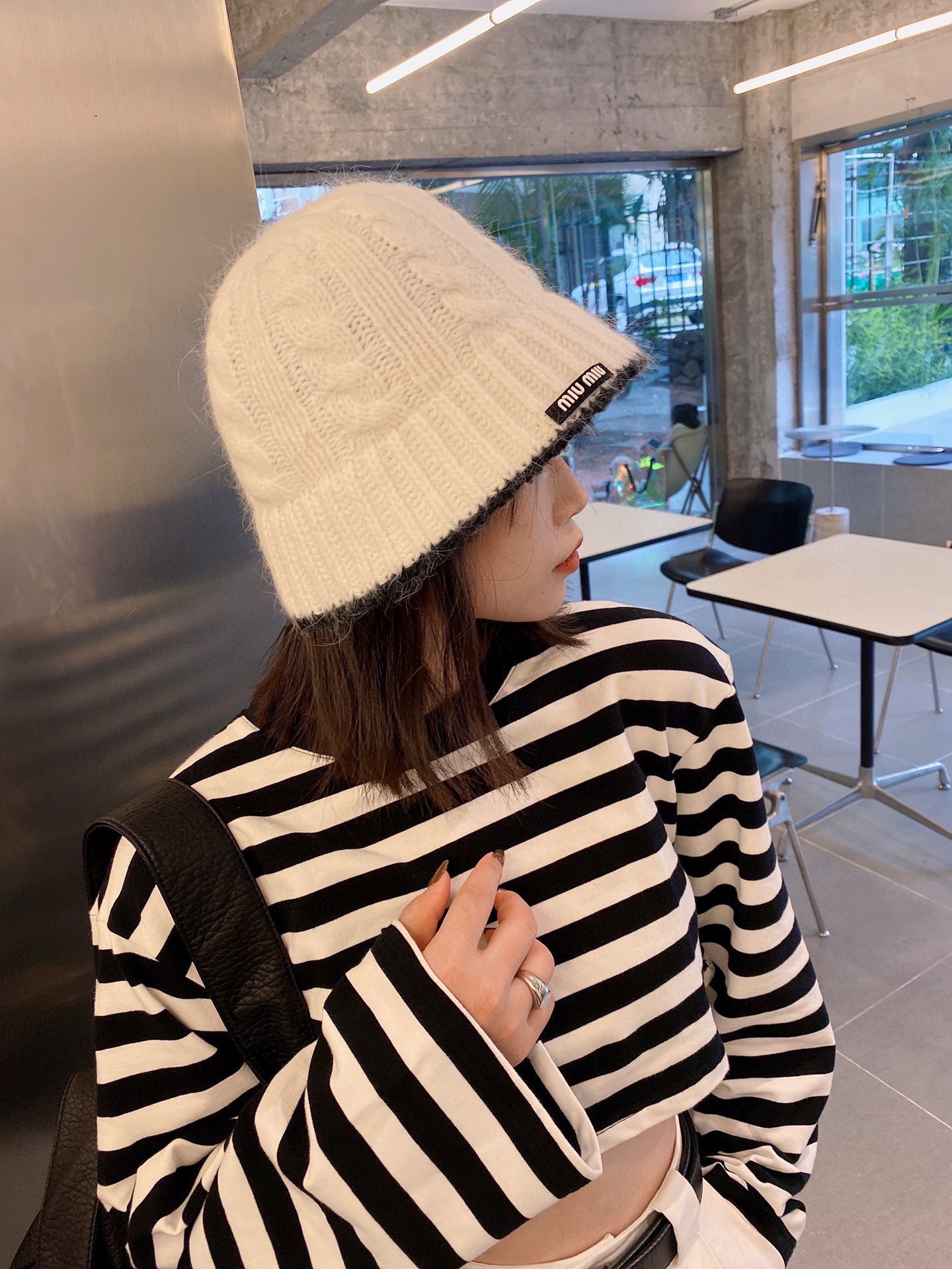 MiuMiu Hats Bucket Hat Black White Knitting Rabbit Hair Wool Fall/Winter Collection