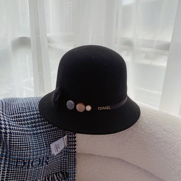 Chanel Hats Bucket Hat Straw Hat Black White Wool