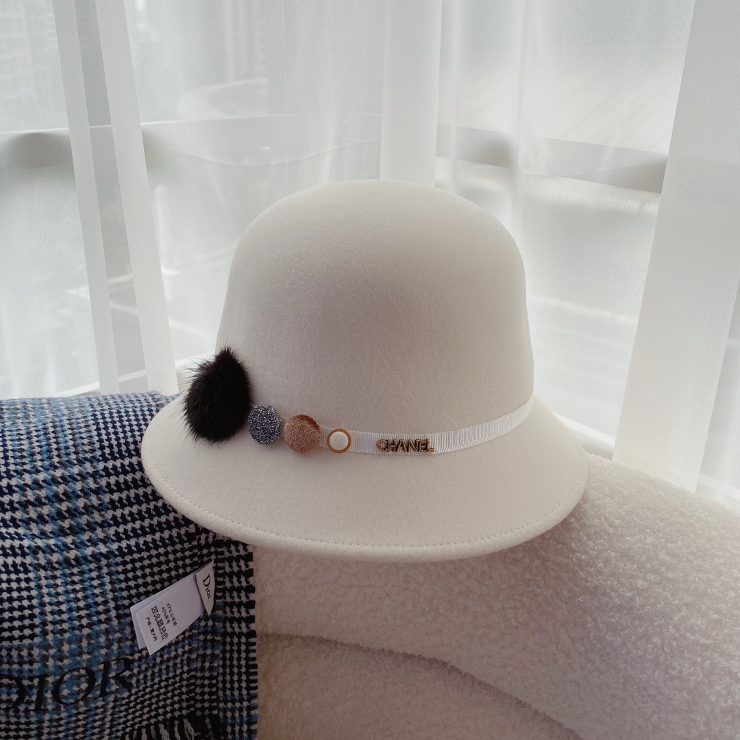 Chanel Hats Bucket Hat Straw Hat New 2023
 Black White Wool