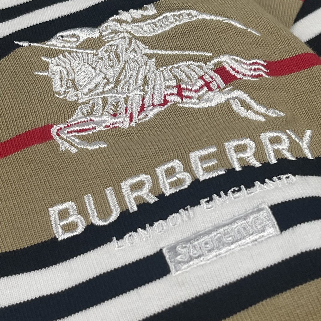 300 SUPREME X BURBERRY联名 22FW 战马刺绣条纹POLO长袖