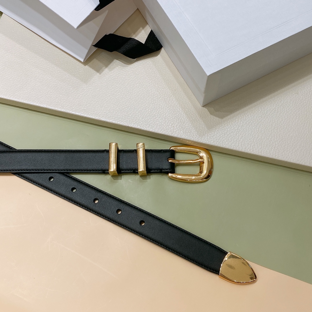 [Celine Belts]2.5cm Cline smooth cowhide leather with ELEGANT belt. Gold. Sil