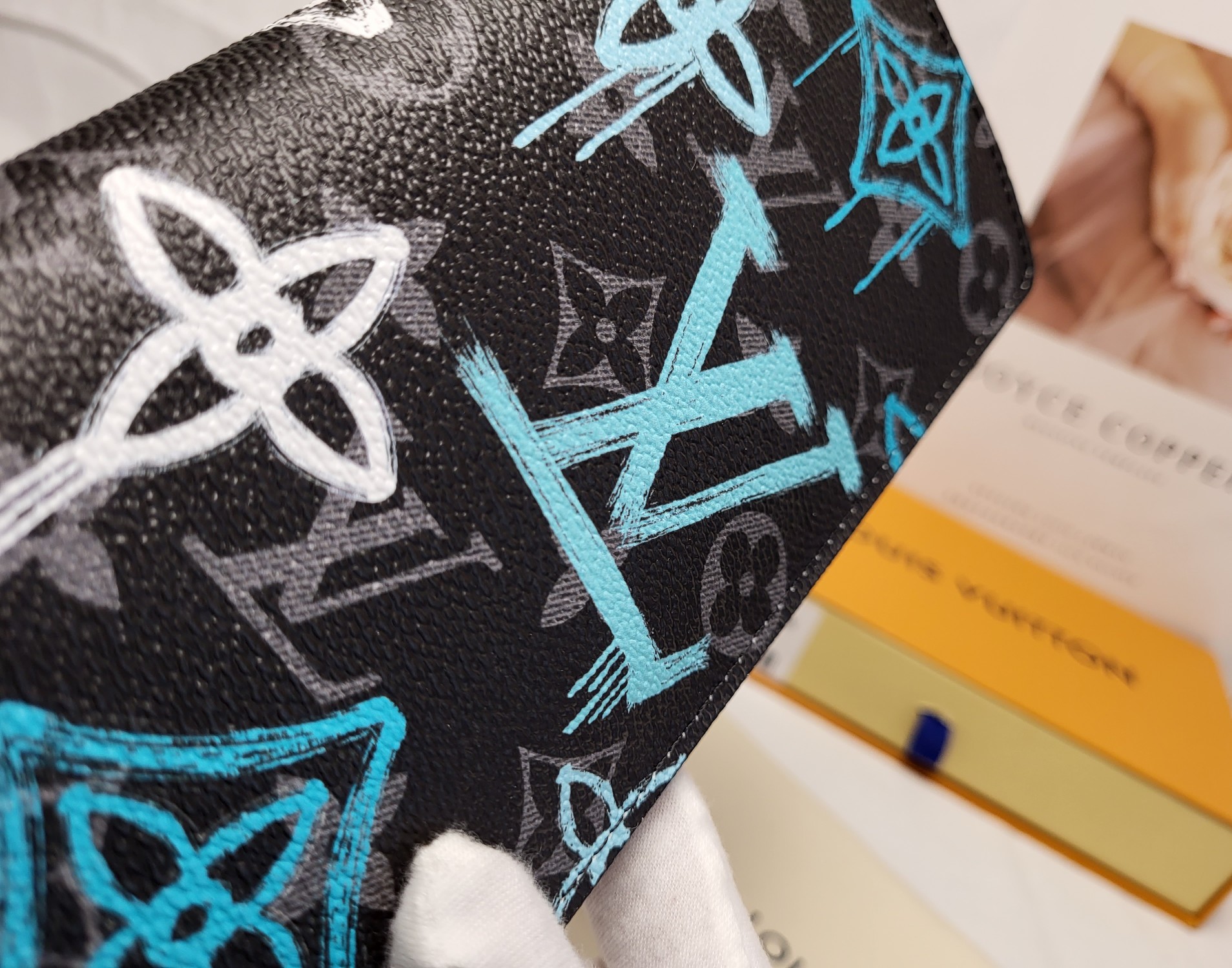 Close-up of the leather texture on the bifold wallet