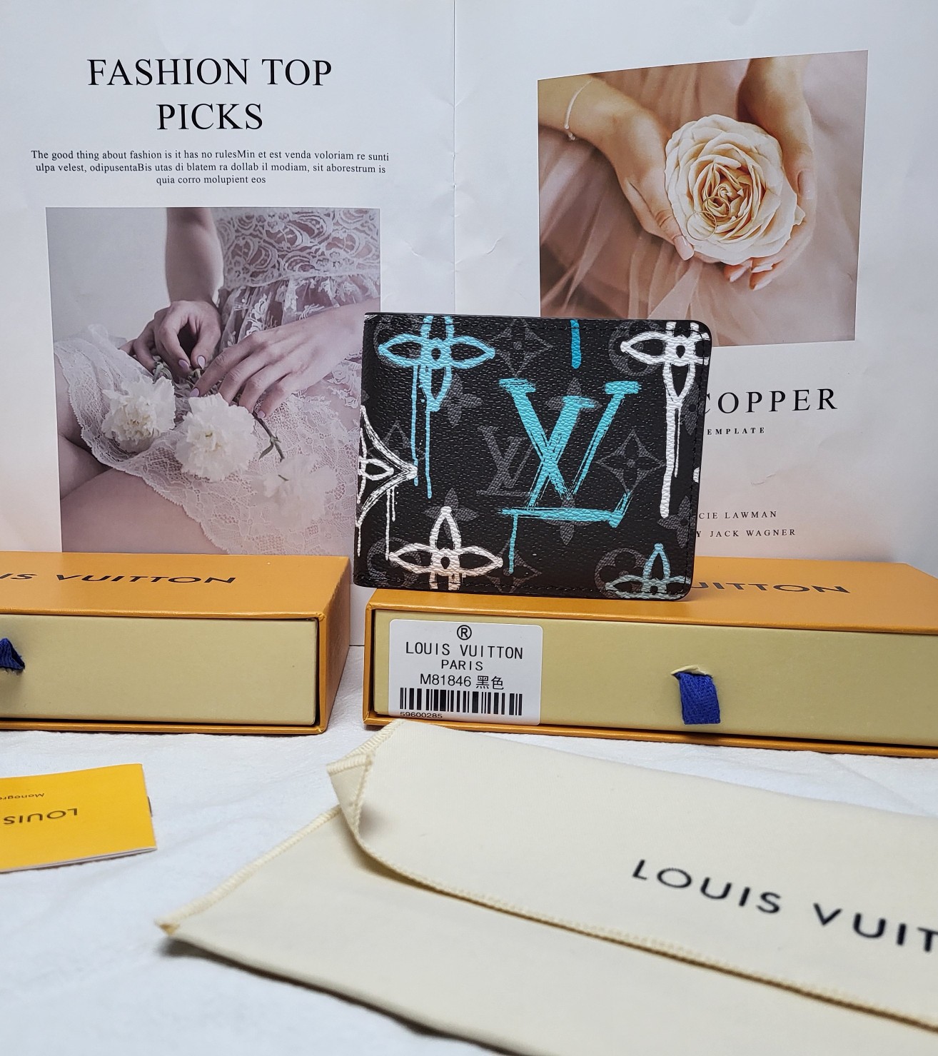 Close-up of leather bifold wallet detailing