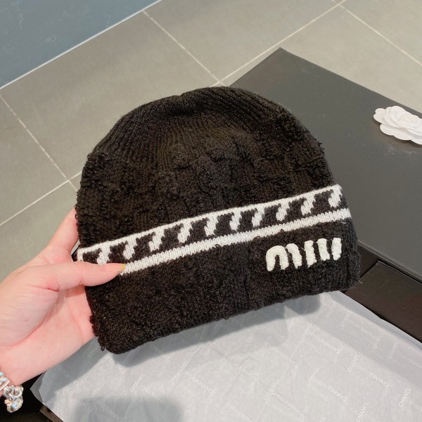 Where Can You Buy replica MiuMiu Hats Knitted Hat Black White Fall/Winter Collection