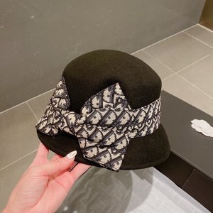 from China 2023 Dior Hats Bucket Hat Black Khaki White Wool Fall/Winter Collection
