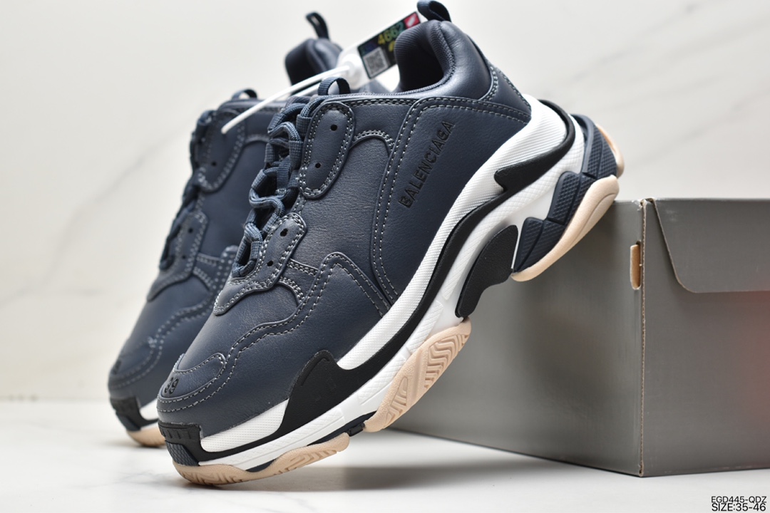 Pure original Balenciaga Triple S leather dark blue