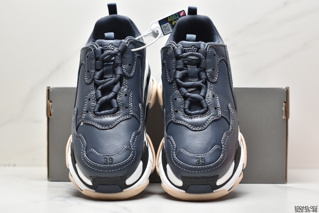 Pure original Balenciaga Triple S leather dark blue