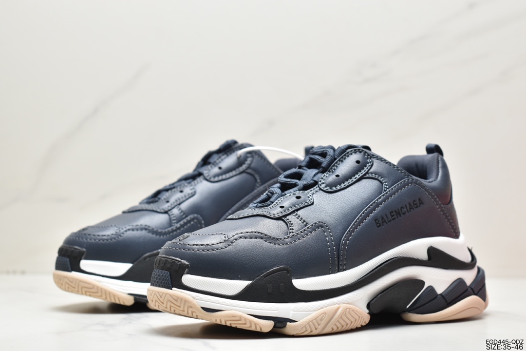 Pure original Balenciaga Triple S leather dark blue