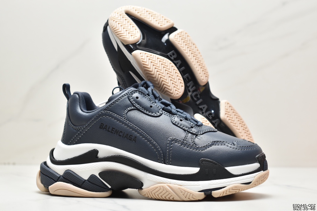 Pure original Balenciaga Triple S leather dark blue