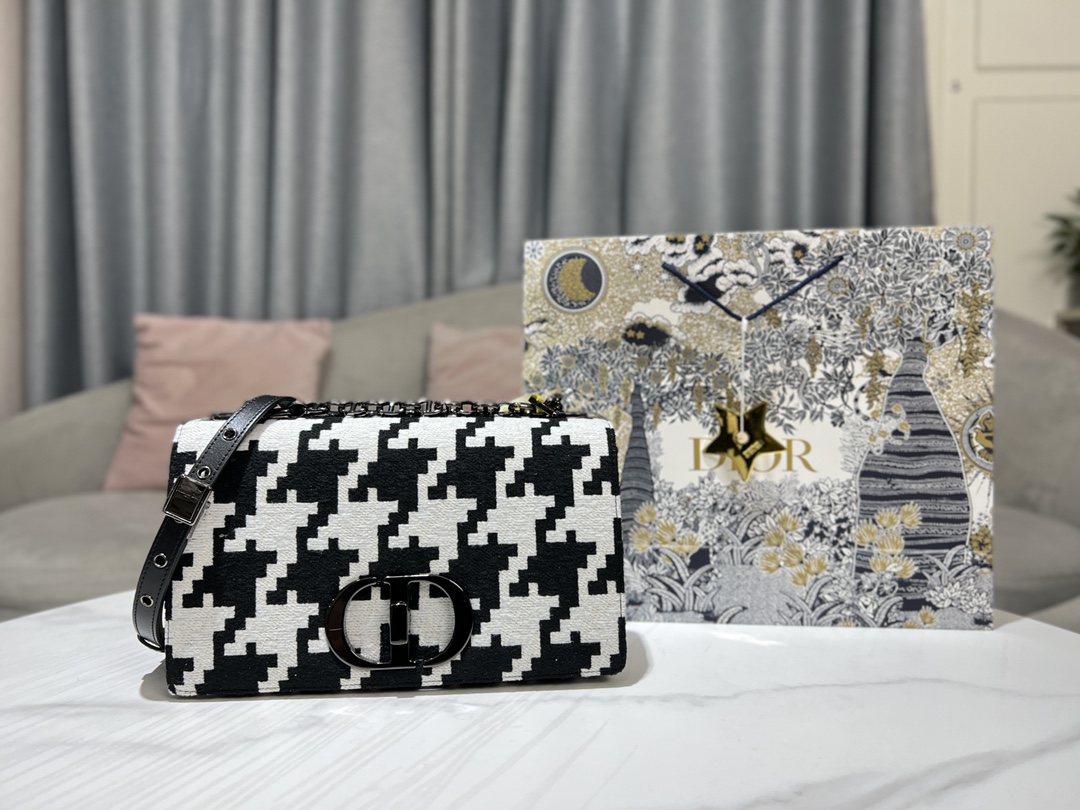 Dior Caro Bags Handbags Designer Replica
 Black White Embroidery Chains