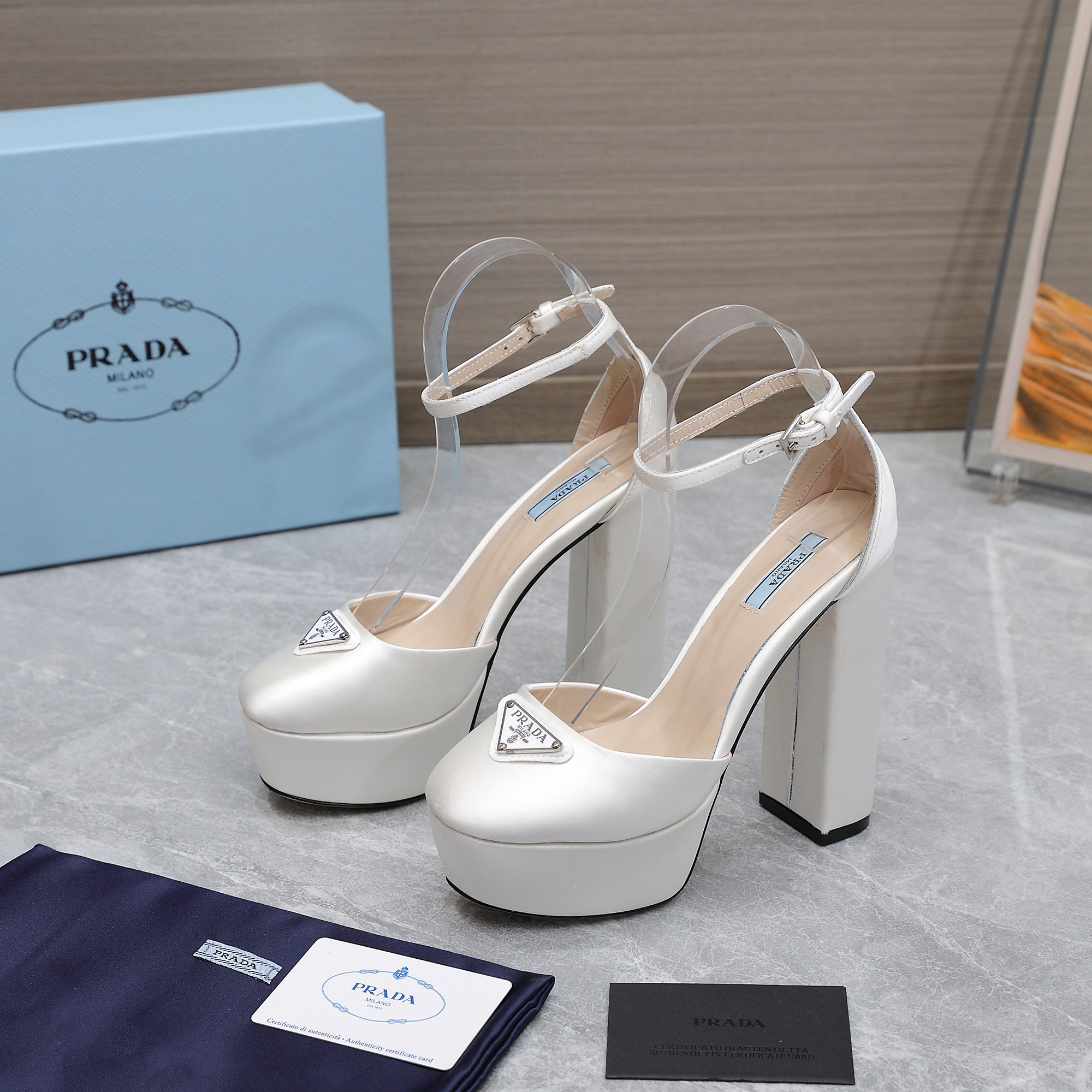 Prada Women's Platform Heel Sandals Silk Satin White Ankle Strap Pumps 3 a1669998882558 1453