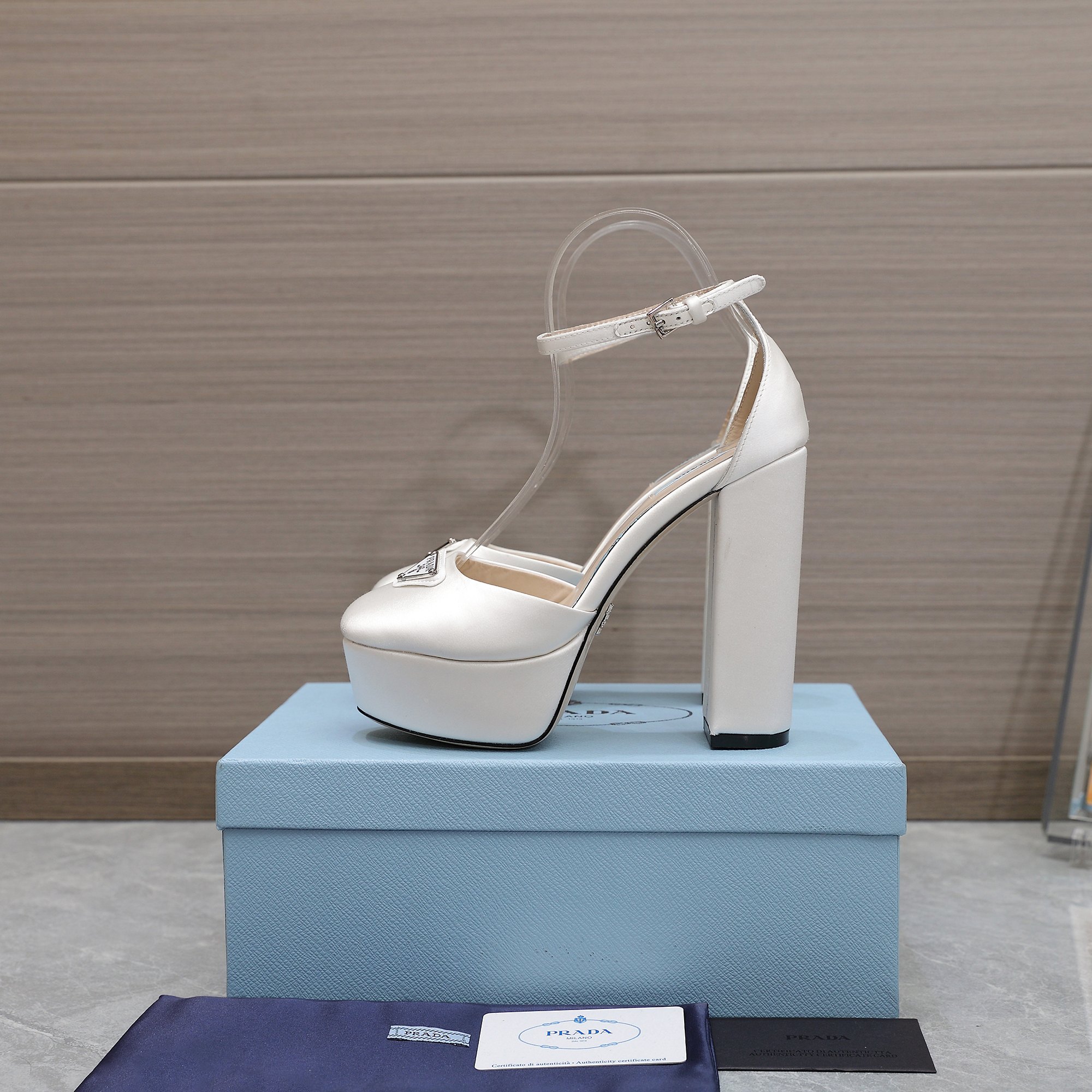 Prada Women's Platform Heel Sandals Silk Satin White Ankle Strap Pumps 4 a1669998882768 0131