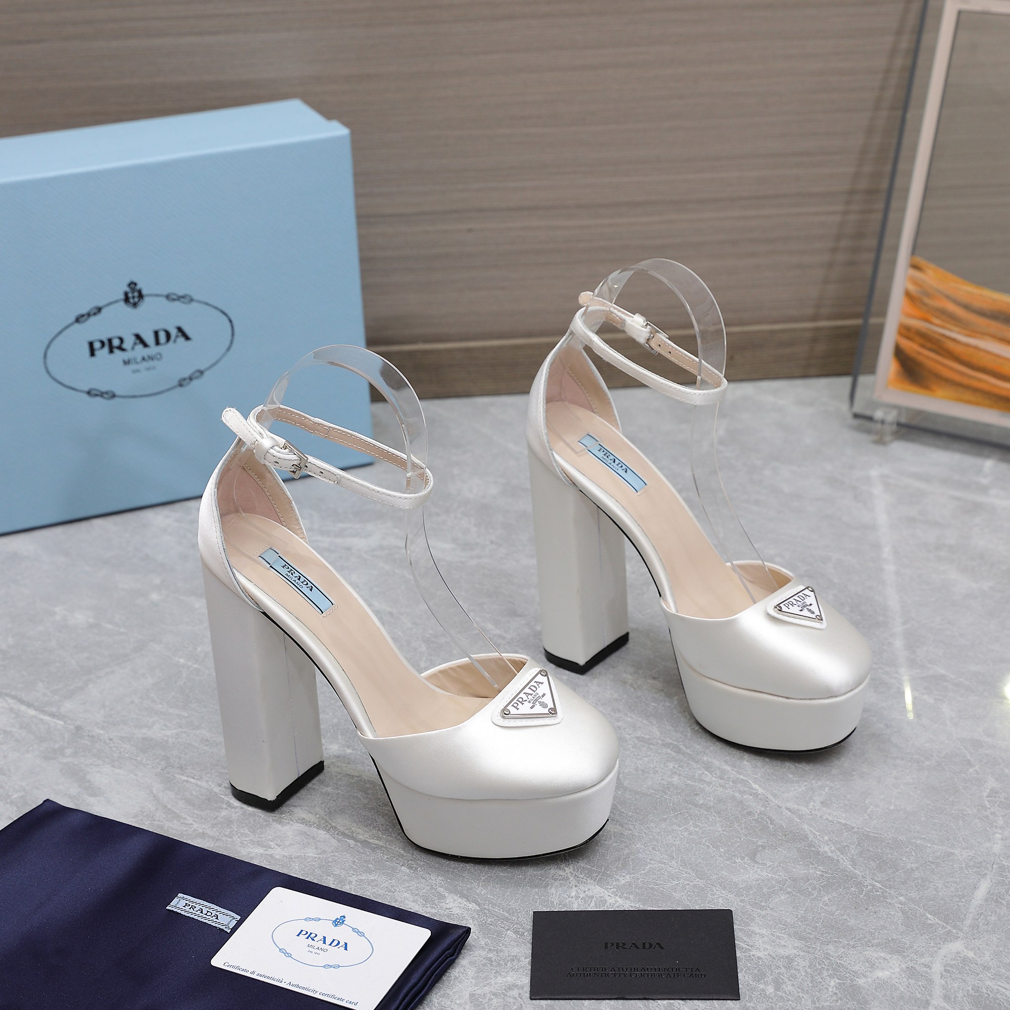 Prada Women's Platform Heel Sandals Silk Satin White Ankle Strap Pumps 5 a1669998882896 4638