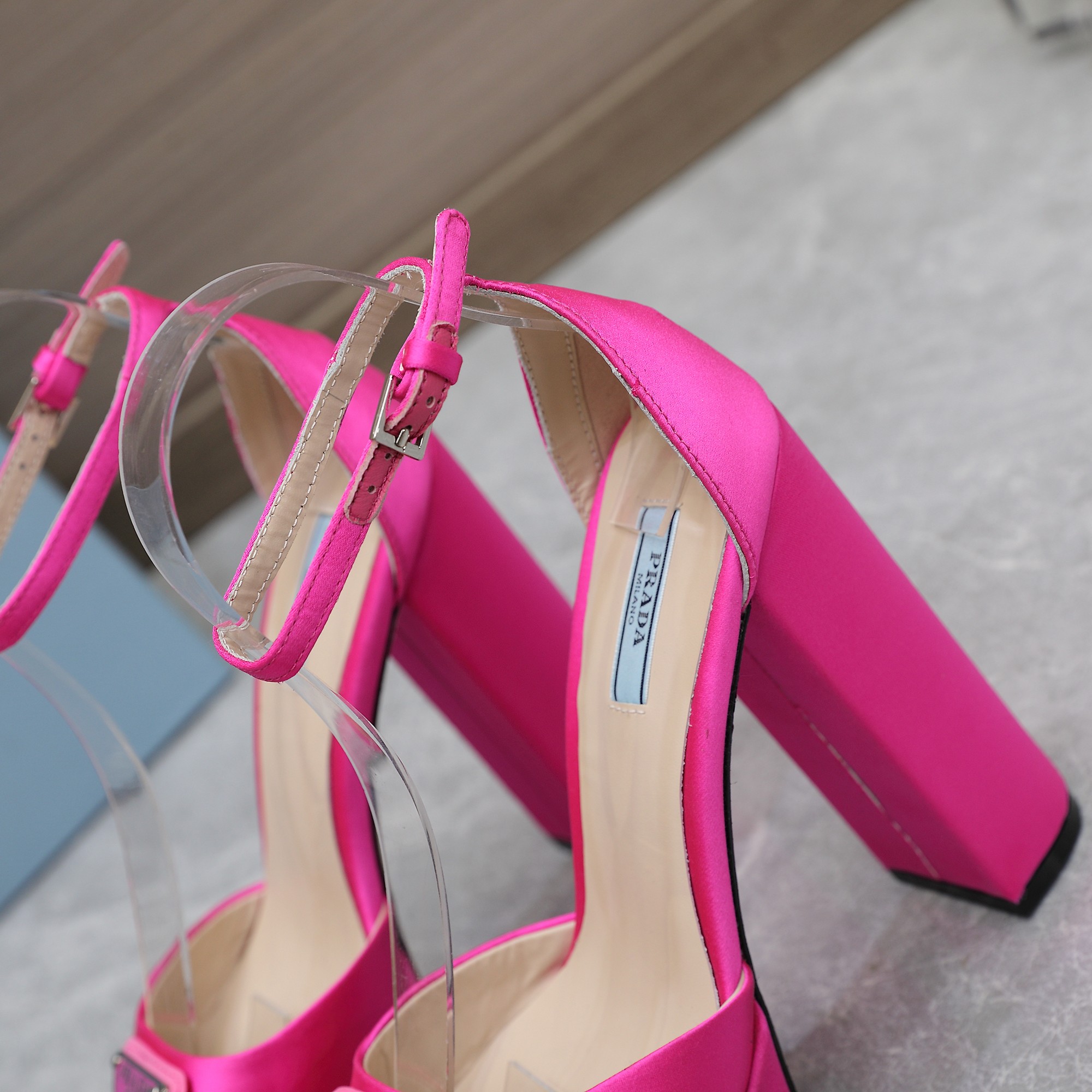 Prada Hot Pink Silk Platform Heels Ankle Strap Dress Shoes 7 a1669998983523 0032