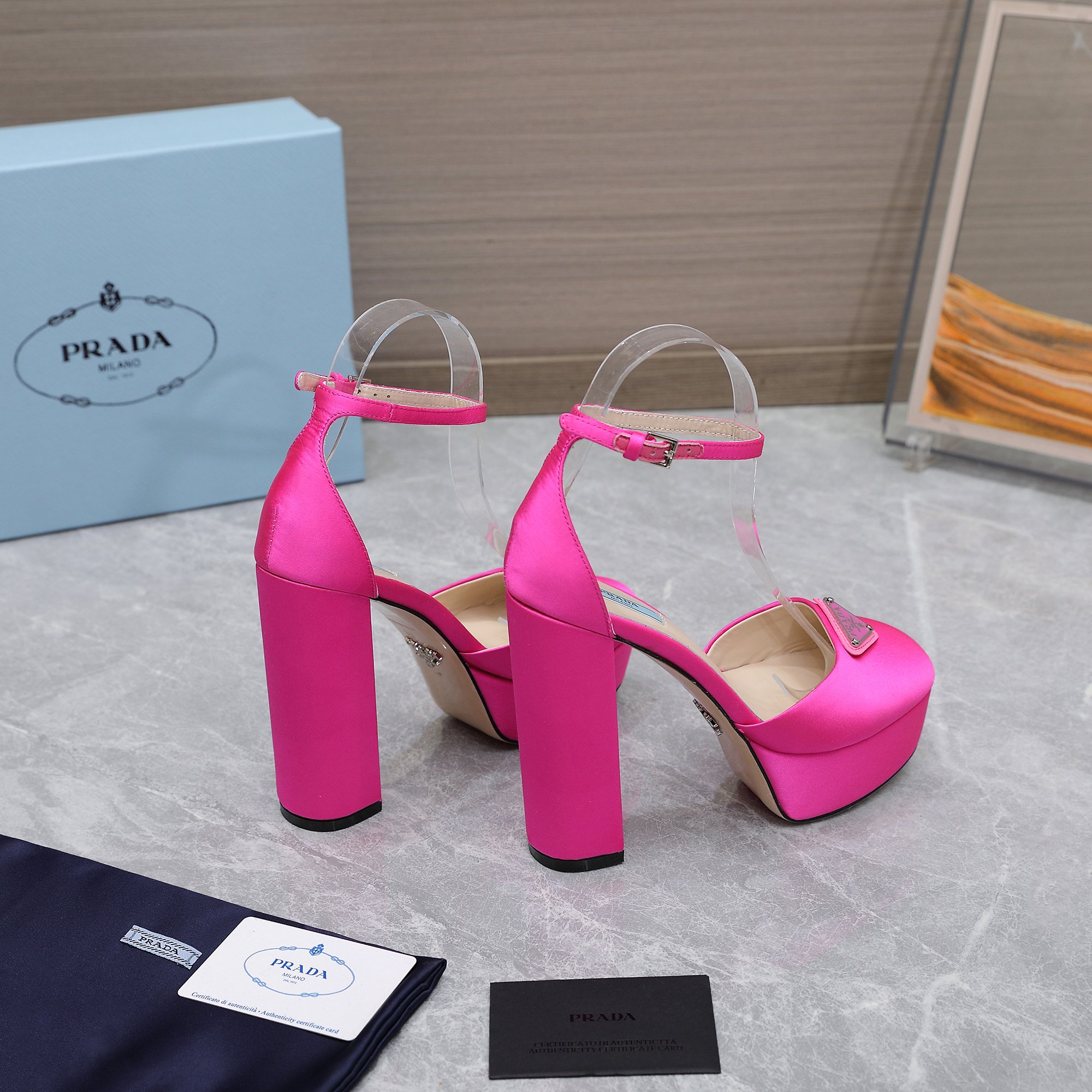Prada Hot Pink Silk Platform Heels Ankle Strap Dress Shoes 8 a1669998984031 3043