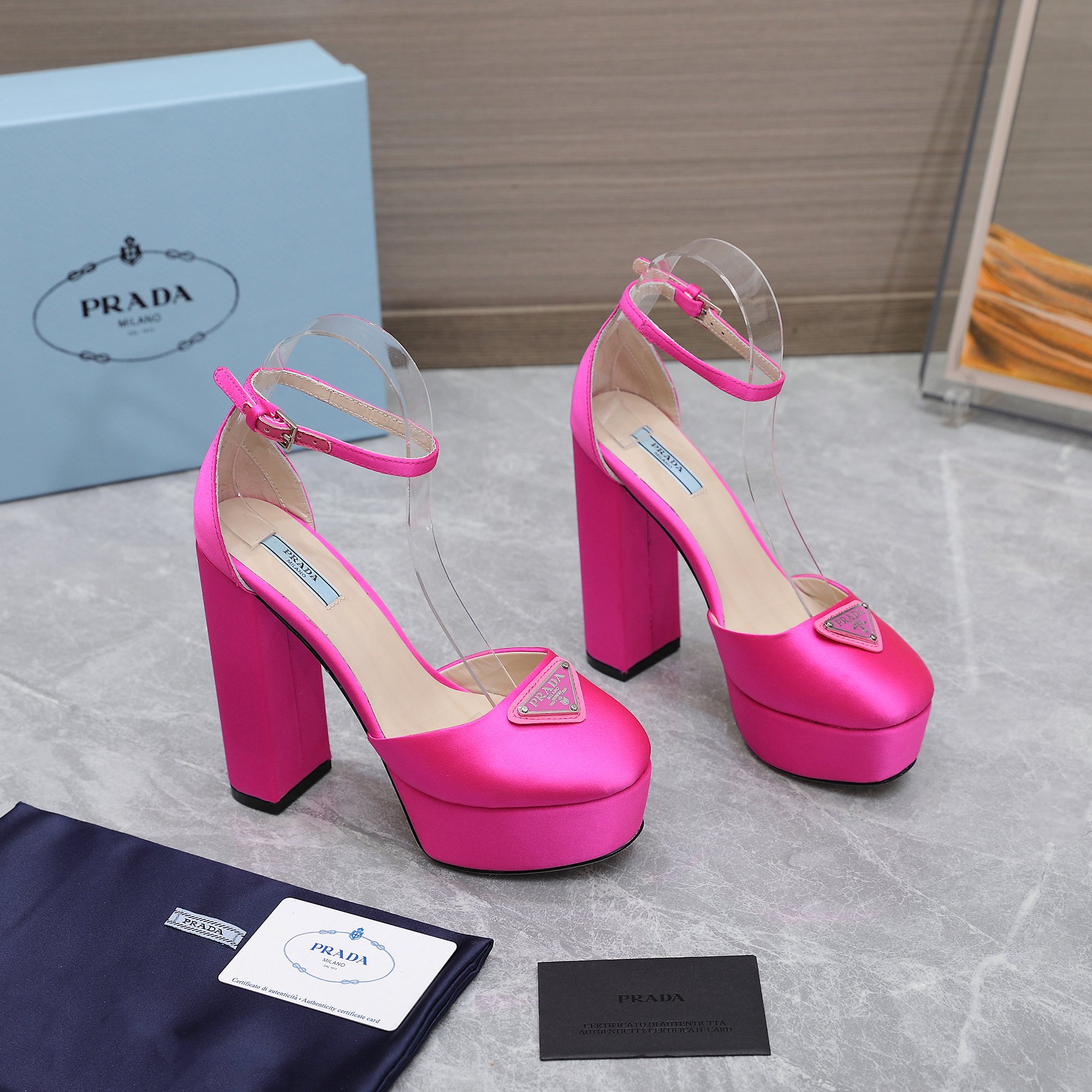 Prada Hot Pink Silk Platform Heels Ankle Strap Dress Shoes 3 a1669998984193 7821