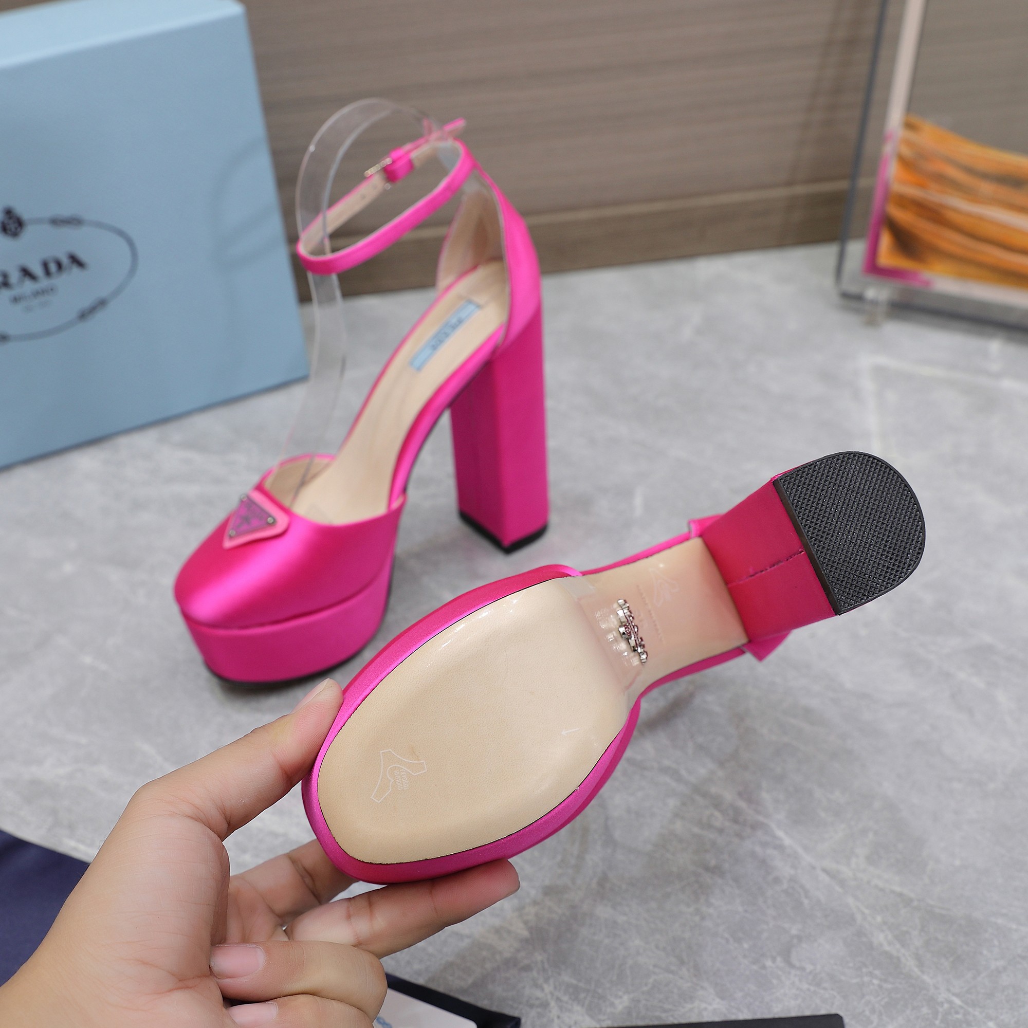 Prada Hot Pink Silk Platform Heels Ankle Strap Dress Shoes 9 a1669998984302 5541