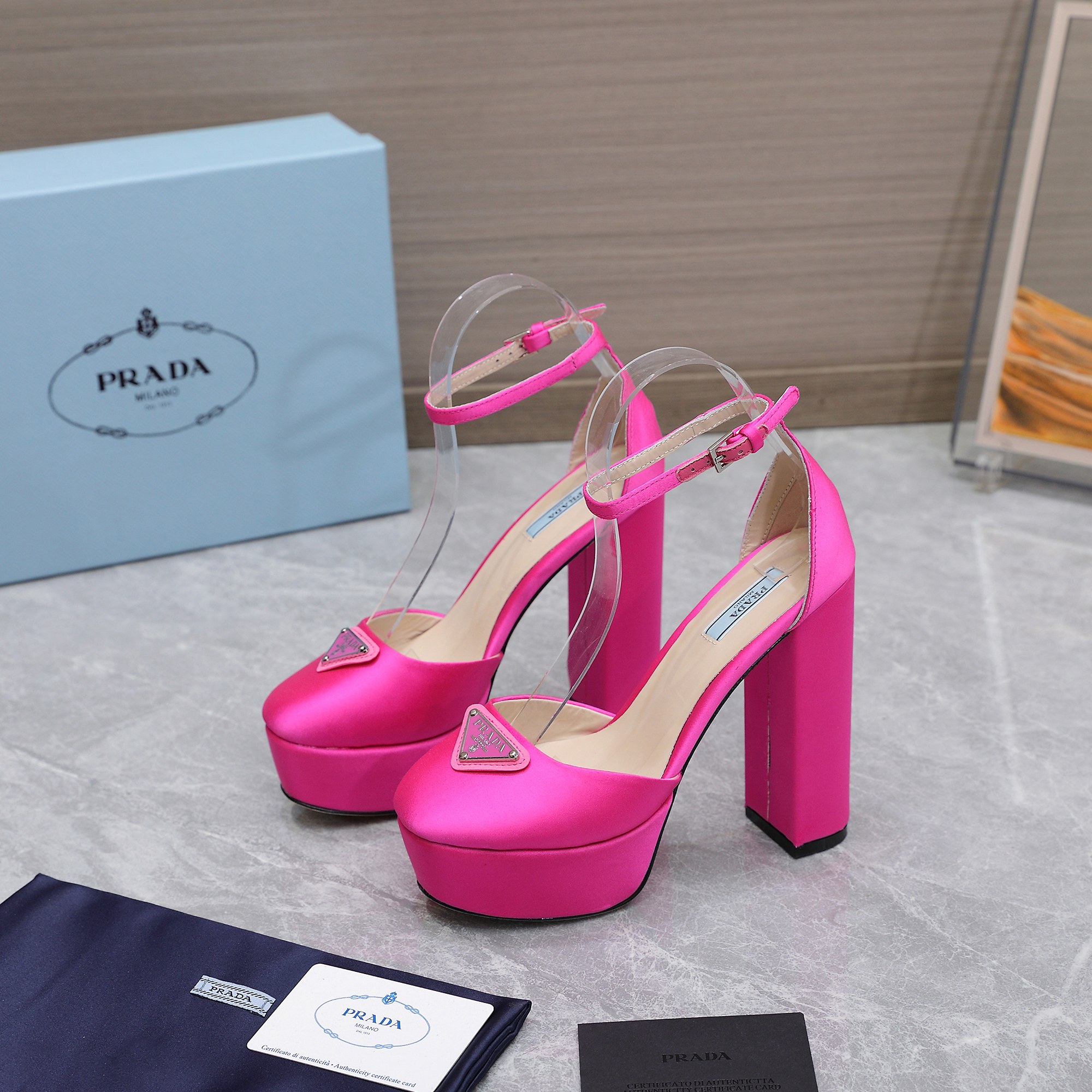 Prada Hot Pink Silk Platform Heels Ankle Strap Dress Shoes 4 a1669998984504 8115