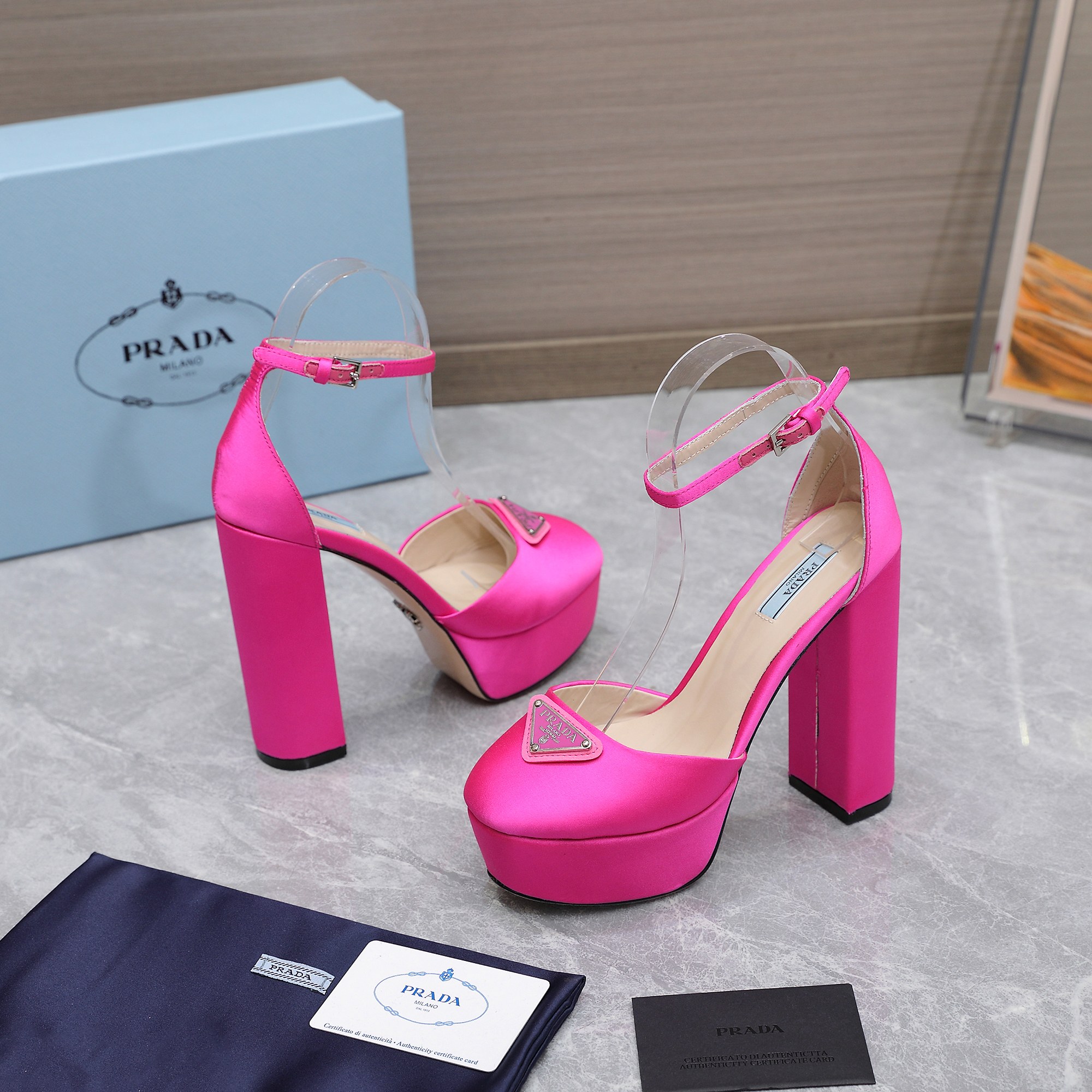 Prada Hot Pink Silk Platform Heels Ankle Strap Dress Shoes 10 a1669998984938 0312