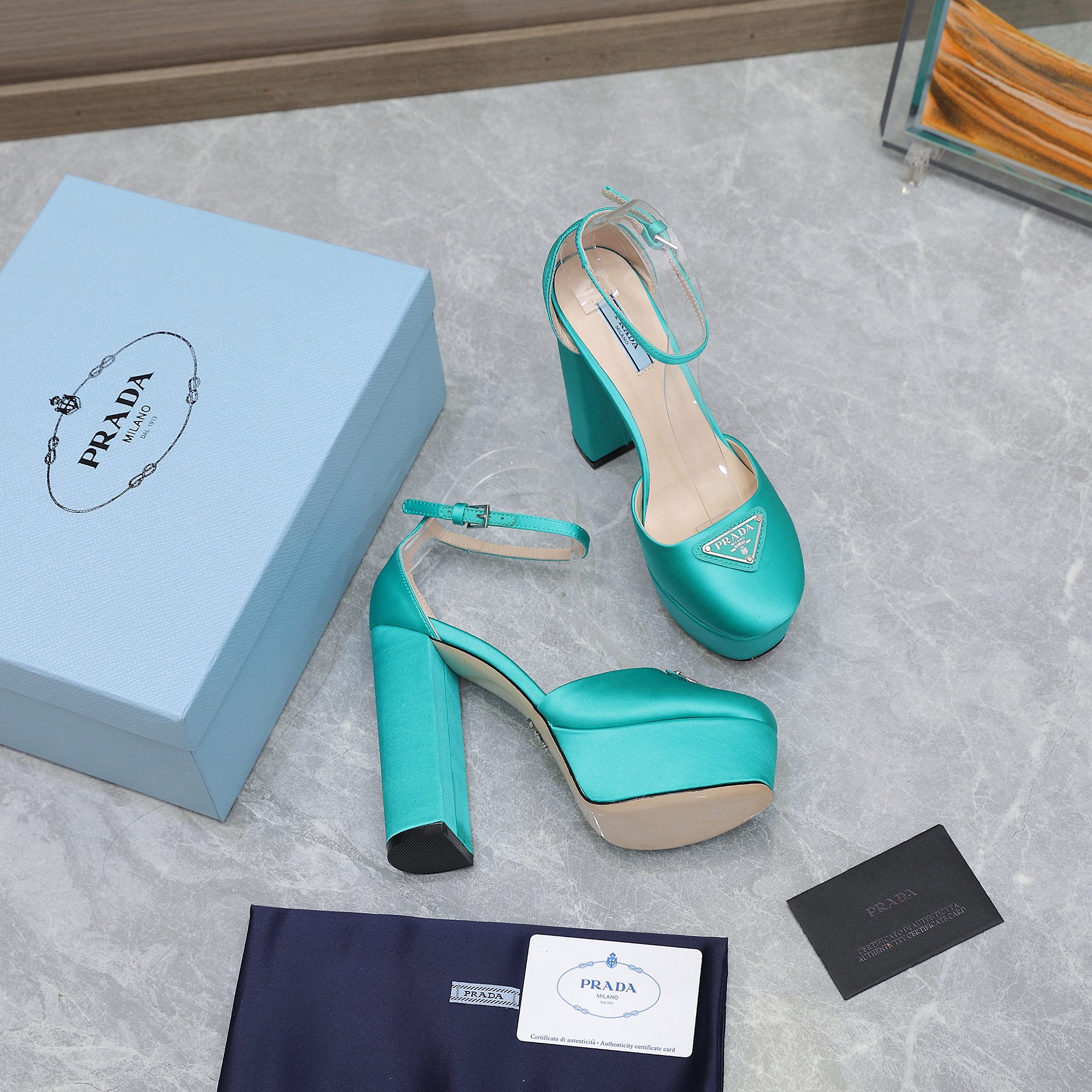 Prada Women's Silk Platform Heel Sandals Ankle Strap Shoes 4 a1669999096806 4376