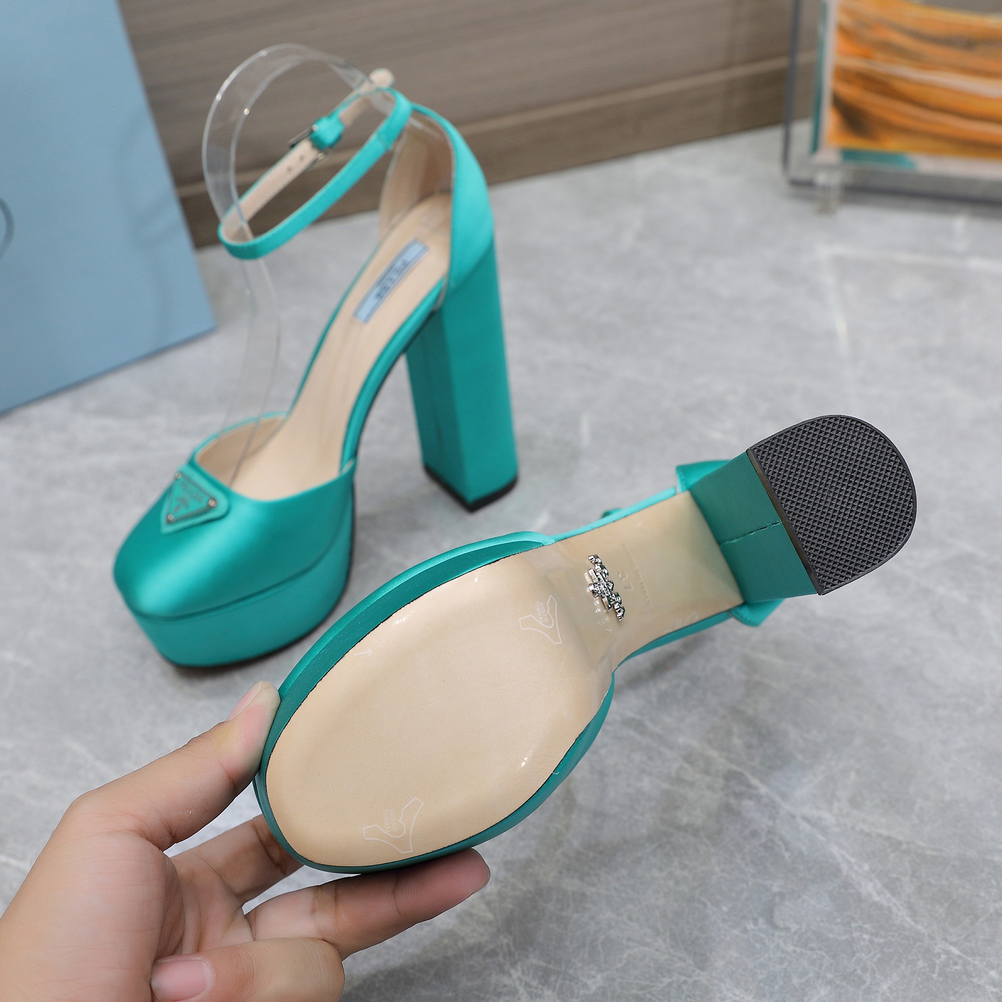 Prada Women's Silk Platform Heel Sandals Ankle Strap Shoes 6 a1669999097387 6504